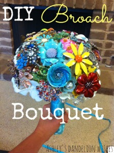 Ashley's cousin made a bouquet of brooches for her summer wedding